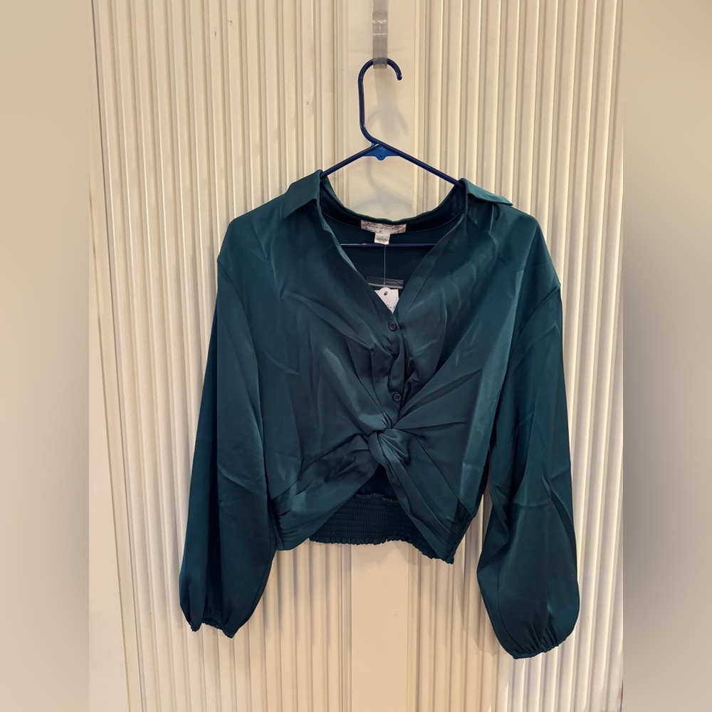 Band of The Free Chic Teal Button-Up Blouse Small